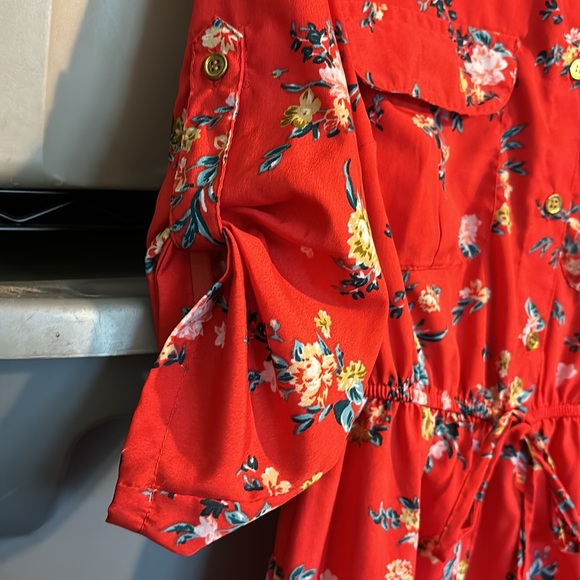 Speed Limit M P H Red Floral Mini Dress Button 3/4 Short Sleeves Elastic Waist S - Picture 7 of 16